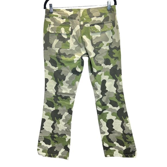 Old Navy Camo Jeans Green Womens Size 6 Green Flare Leg Low Rise Studded Denim - Picture 4 of 10